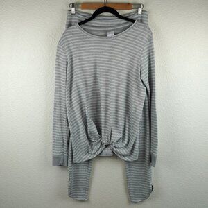 Stars Above Gray Striped Lounge Pajama Set M Cozy Soft Long Sleeve & Pants